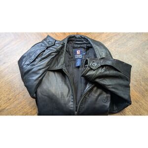 Vintage Ralph Lauren Chaps Soft Leather Jacket Men Size LARGE Black Stripe Lined